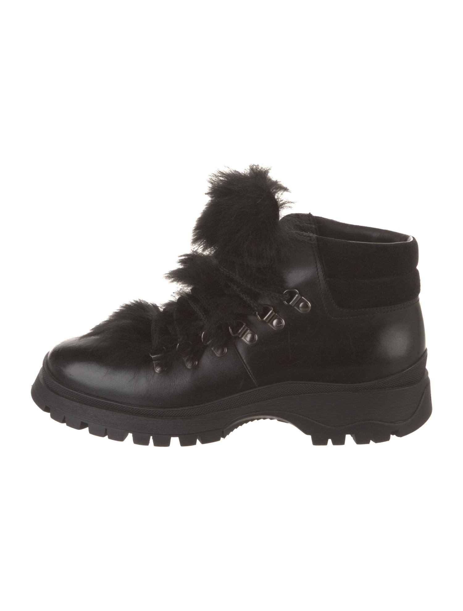 Prada Leather Fur Trim Combat Boots
